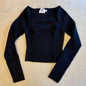 Princess Polly Black Sweetheart Ribbed Long Sleeve Crop Sweater Knit Top XS/S